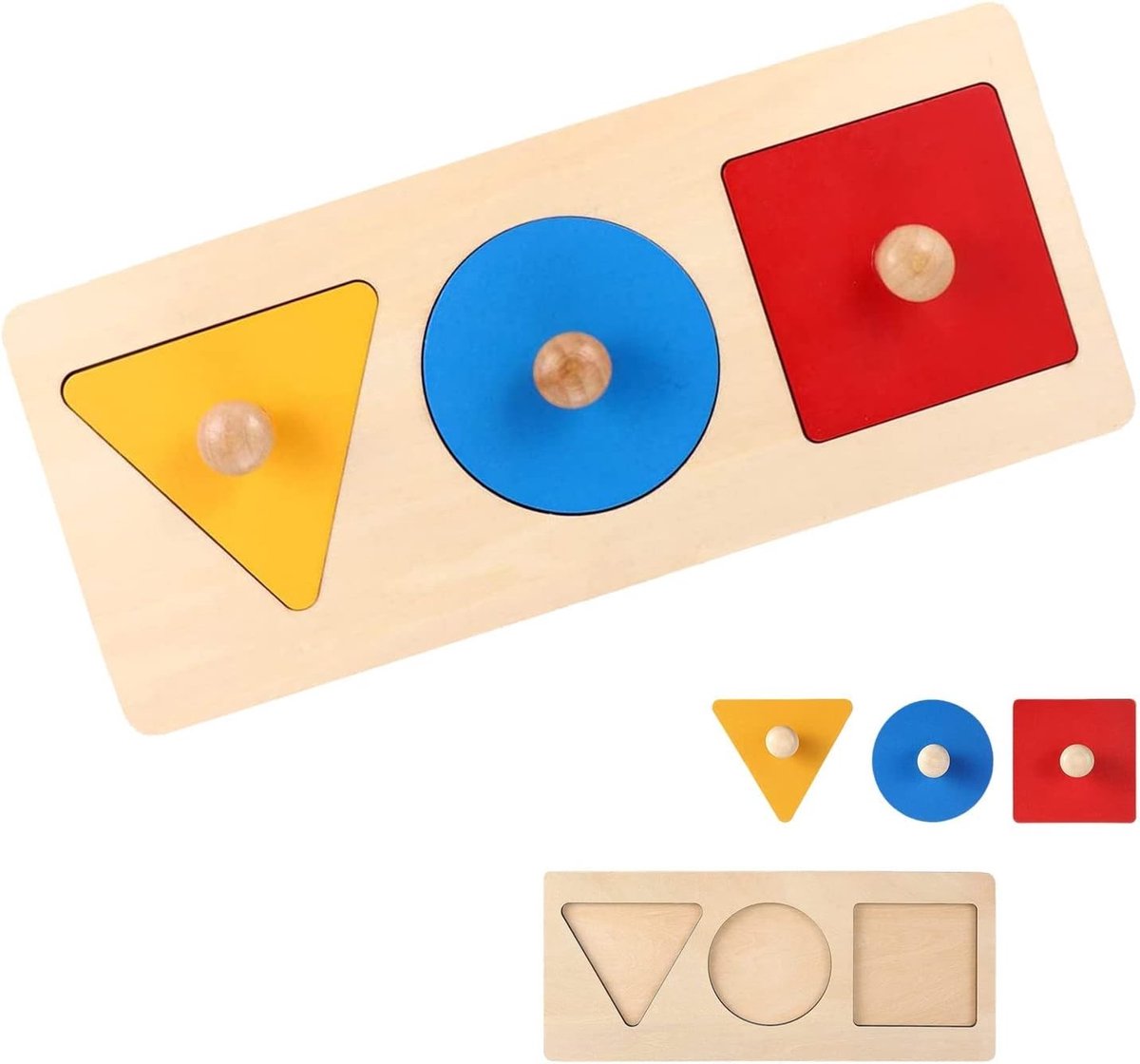 Geometrische houten puzzel voor baby's, peuters en kinderen - educatief speelgoed met verschillende vormen en kleuren