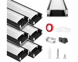 Aluminium Kanaal, HOMMAND 6 x 1m LED Aluminium profiel, LED Strip Kanaal en Diffuser, LED Strip Profiel met Hoekverbinder, Plakband, Eindkappen, Montage Clips, LED Profiel U vorm 6m