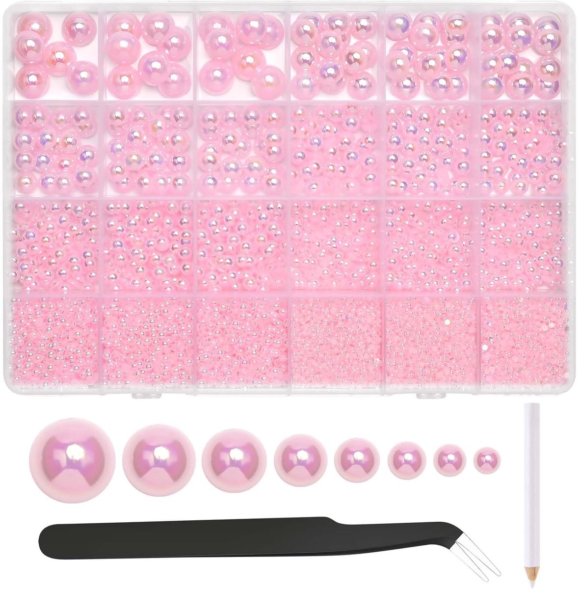 Kralen 8 Maten AB Licht Roze Flatback Parel Kralen voor Ambachten Afstudeerrand Versiering Schoenen Telefoonhoes Maken