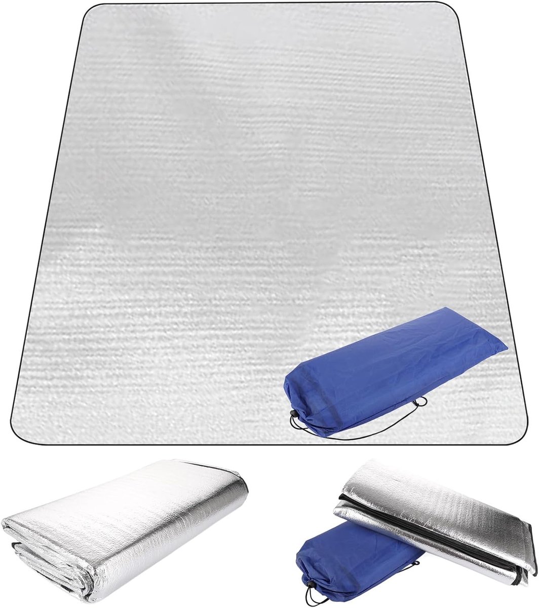 Isolatiemat voor camping, 200 x 200 cm, dikke aluminium campingmat, 2,5 mm, thermische campingmat, waterdicht en opvouwbaar, met tas voor picknick, wandelen, strand