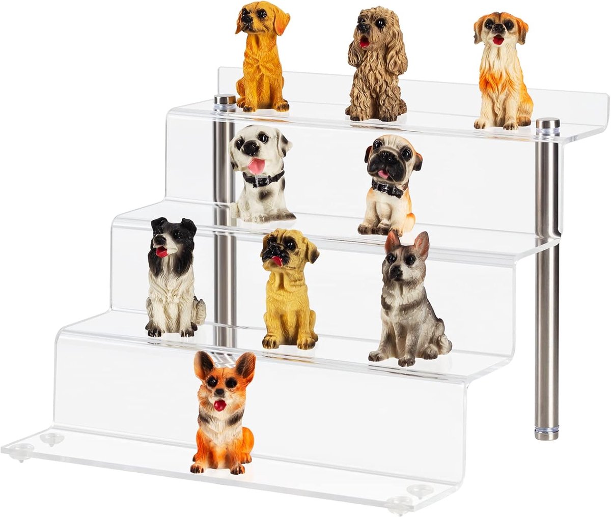 Acryl displaystandaard, transparante display riiser standaard, 4-stappen acryl riiser plank voor popfiguren, cupcake, dessert, parfum, nagellak, specerij - 22,8 x 21 x 17,8 cm (klein, 1 pak)