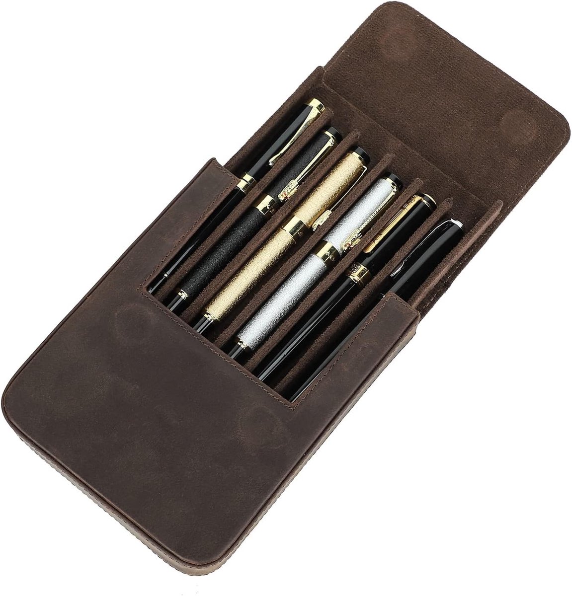Pennenetui leer - Vintage 6 penhouder - Elegant design - Ideaal voor onderweg - ShopVlot