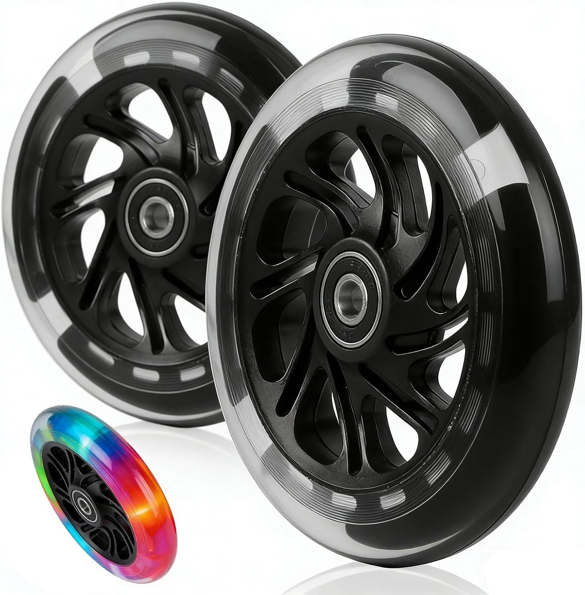 Stepwielen, 2 stuks, 12 cm, robuuste ABS-reservewielen met 88A hardheid, ABEC-9 kogellagers en batterijloze led-lichtfunctie voor step, kickscooter (zwart)