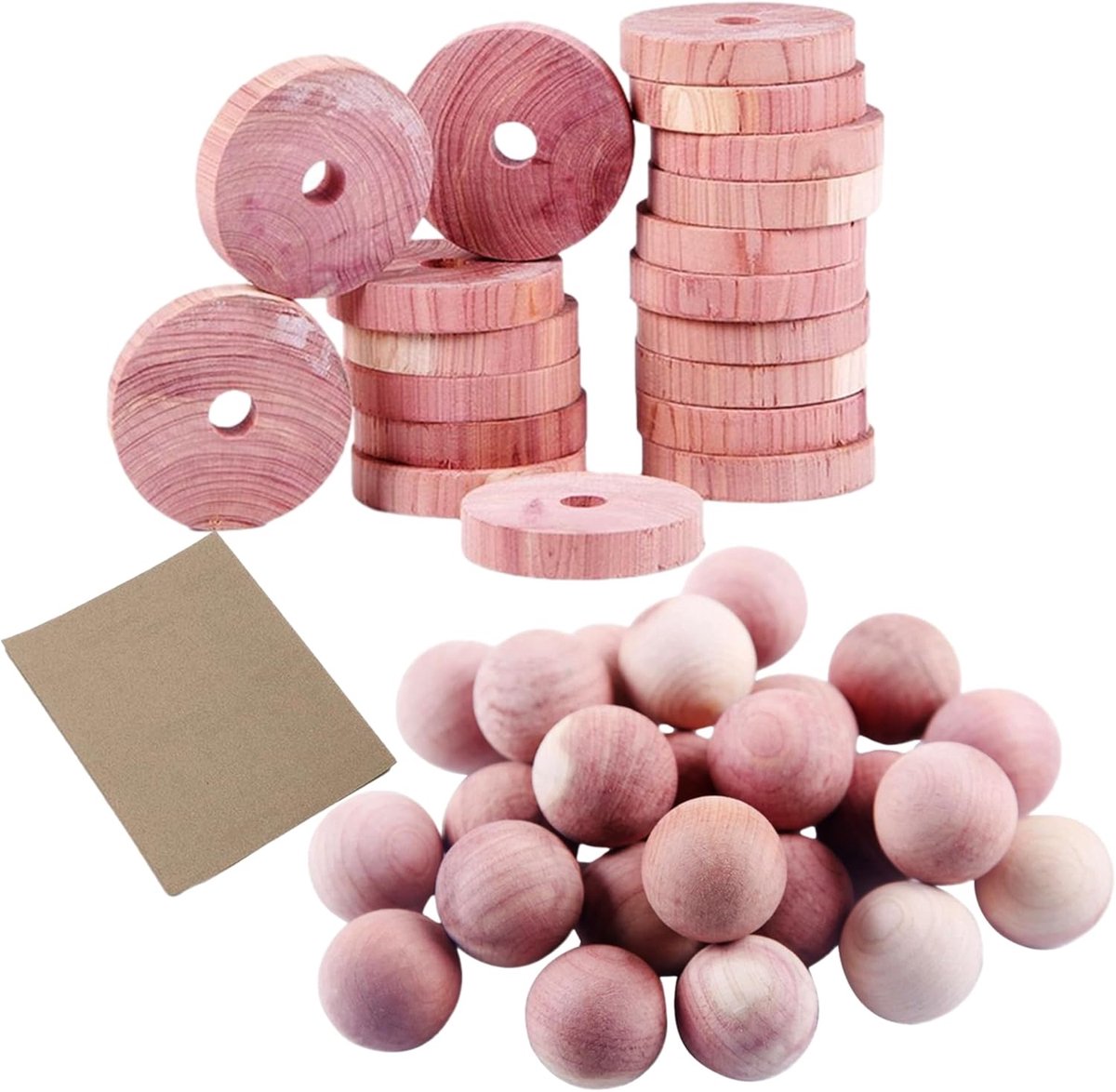 kleding mottenschijven set - 20 mottenballen en 20 schijven en 1 schuurpapier - Anti Motten - Rood cederhout tegen motten zonder chemische conserveringsmiddelen - gepolijst en glad