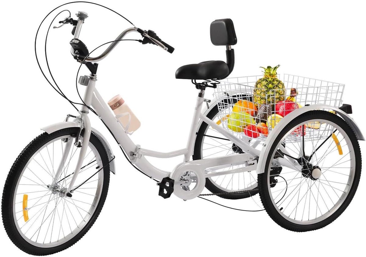 Driewieler voor Volwassenen - Driewiel fiets - Comfortabel Fietsen - 7 Versnellingen - 24 inch - Wit