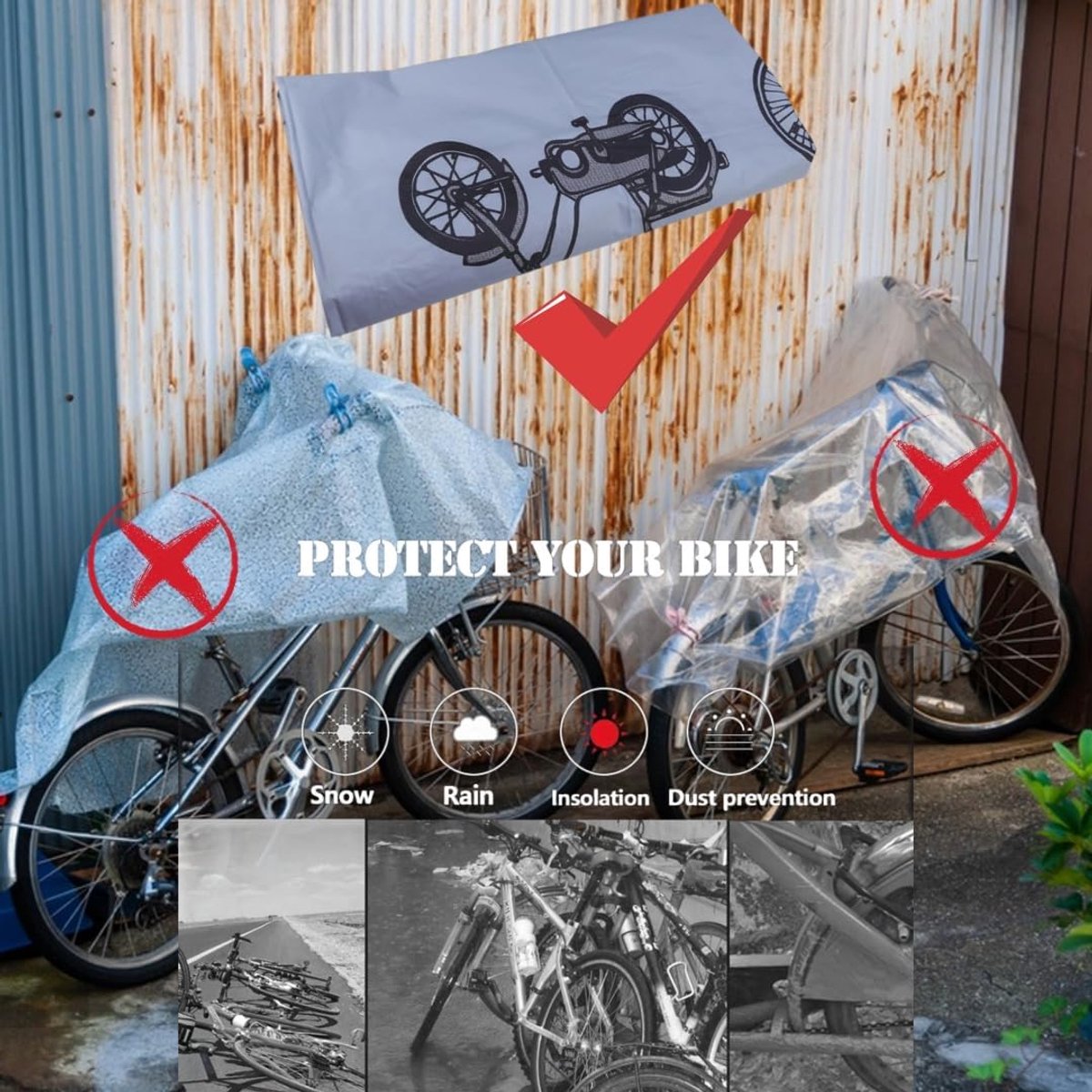 SnelShoppen - Waterdichte Fietshoes - Universele Bescherming Tegen Stof, Regen, Sneeuw en UV-Straling - 210cm - Zilver EVA Materiaal - Set van 1