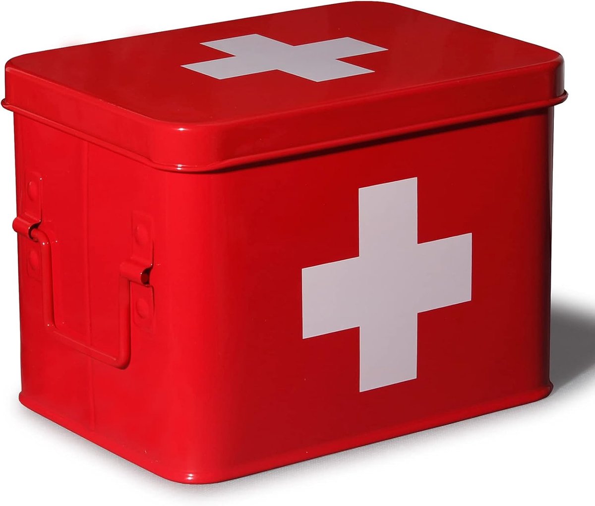 Medicijnkoffertje, Metaal, EHBO-doos, Koffer, Kabinet, Medicijnkast, Medicijndoos, Retro, Medicijnkast, 22 x 16 x 16 cm (Rood-22 cm)