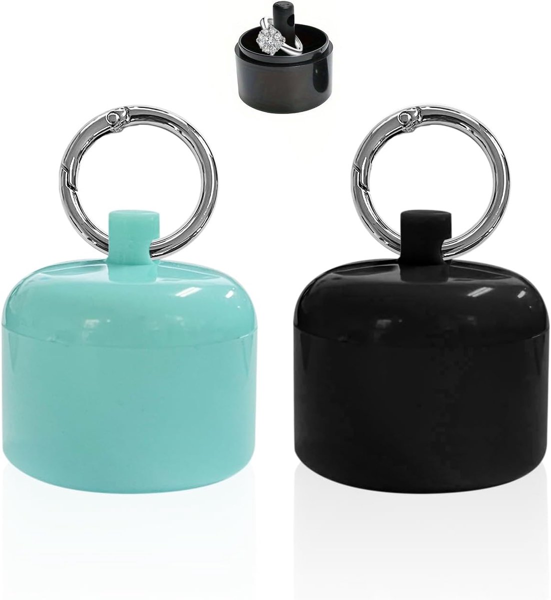 SnelShoppen - 2 Stuks Draagbare Sieradenbox met Sleutelhanger, Mini Sieradenopbergdoos voor Ring, Ketting, Armband, Oorbellen (Zwart, Blauw)