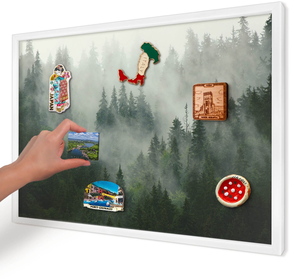 Artprintcave Groente Magneetbord mit Witte Lijst - 60x40 cm - Bosmagie Magneet Bord mit Frame - Fotografisch Wandbord Magnetisch - Natuur