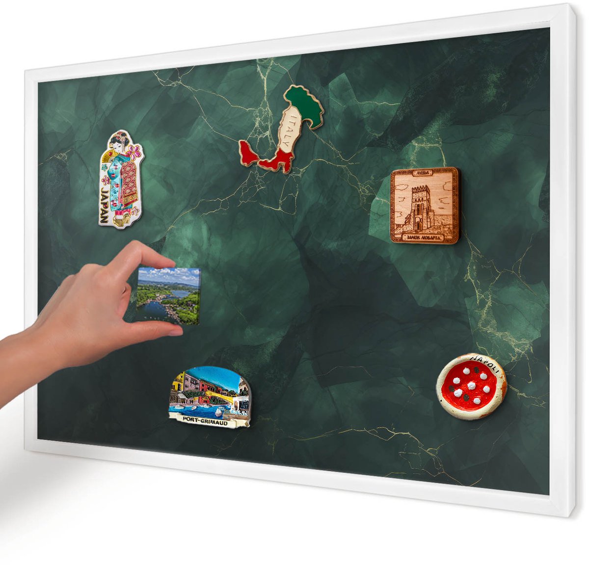 Artprintcave Donkergroen Magneetbord mit Witte Lijst - 60x40 cm - Groene Diepte Wandbord Magnetisch - Abstract Magnetisch Bord - Abstractie