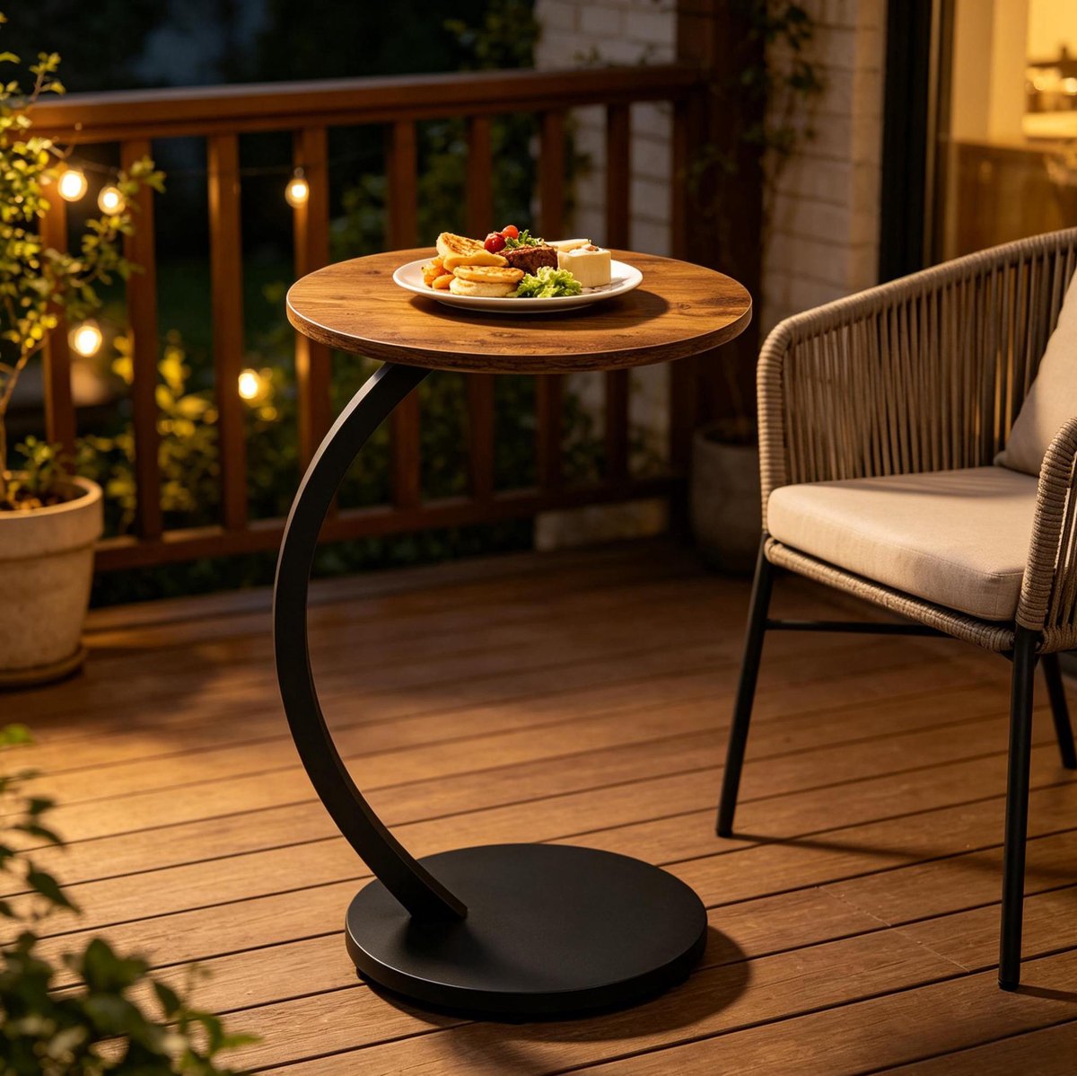 FloraGrace Sidetable - Ronde C-Vorm Bijzettafel Van MDF En Metaal - Modern Industrieel Voor Woonkamer En Slaapkamer - Zwart Vintage - 40x65 Cm