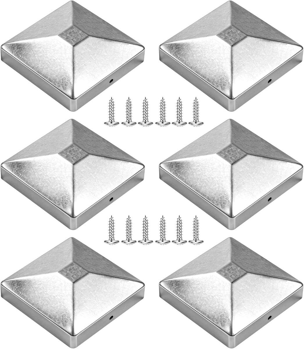 6 stuks paaldoppen, 9 x 9 cm, hekpaaldoppen, paalafdekking, verzinkte paalafdekking van metaal, voor weerbestendige houten palen, beschermkap