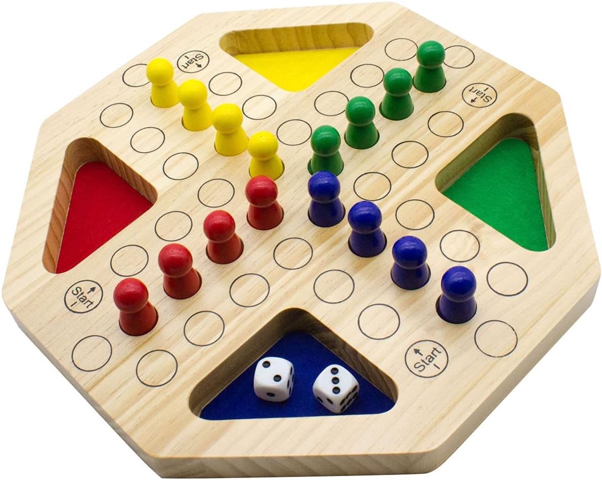 Houten Ludo spel XL - het bordspel voor het hele gezin, stabiele uitvoering. Bekend gezelschapsspel spel voor jong en oud met grote figuren-7957