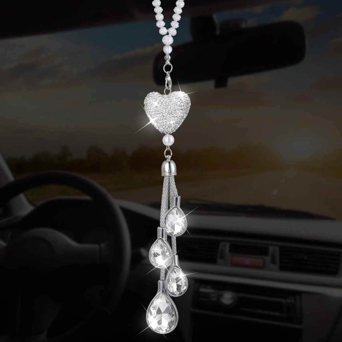 Hart Diamant Auto Opknoping Bling Hangende Hanger Kristal Achteruitkijkspiegel Bedels, Interieur Hangende Charm Decoratie, Gelukkig Decor Ornament Accessoires voor Vrouwen