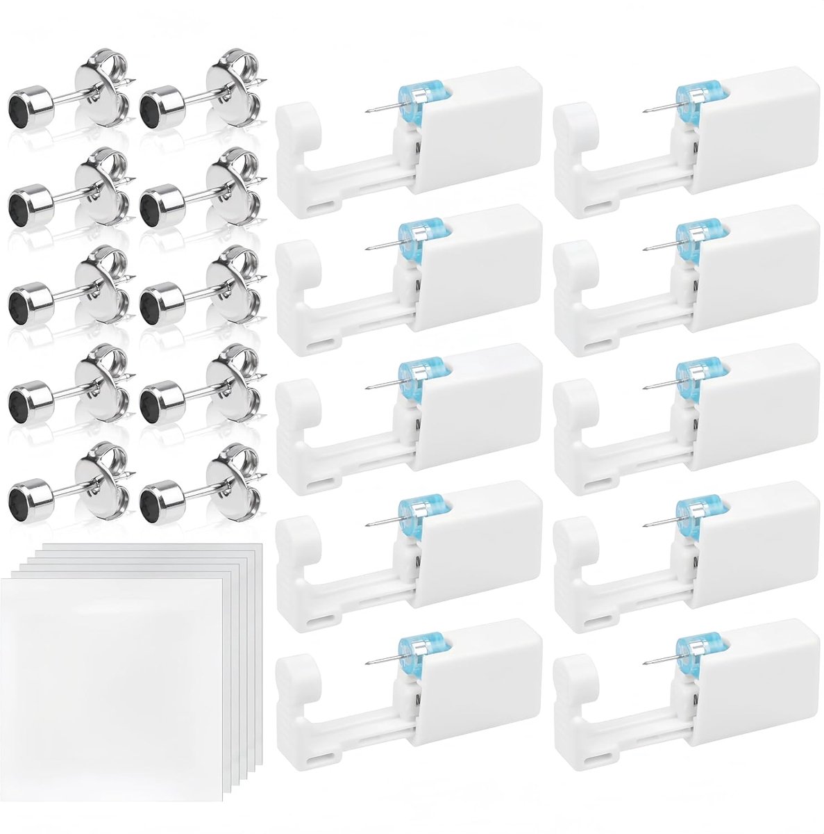 Wegwerp-oorpiercingpistool, pijnloos, doe-het-zelf-oorpiercingkit, veiligheid, asepsis, oorbel, oorknopje, pistoolkit, gereedschap met 10 oorknopjes voor meisjes, dames en heren