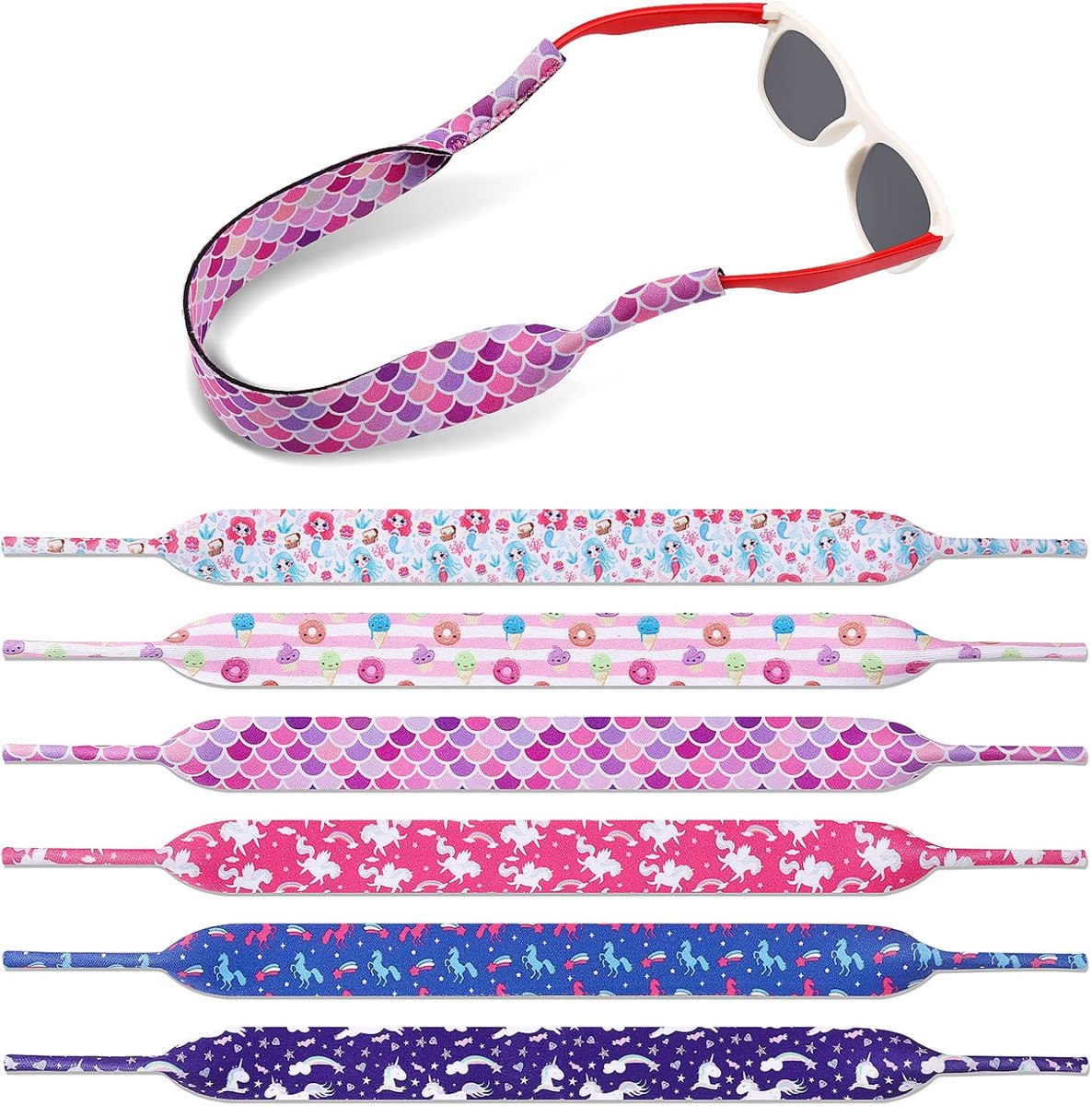 6 stuks zonnebrilhouder riem voor kinderen, drijvende brillenhouder, sneldrogende neopreen brillenriem, houder voor bril, koordriem voor meisjes, jongens