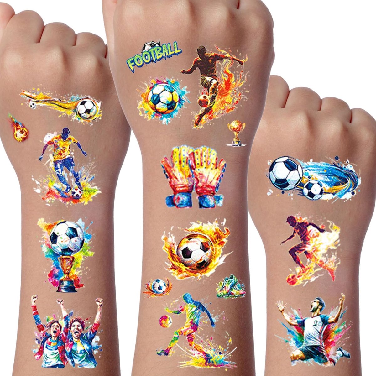 Glitter Tattoo Set, 12 Vellen Voetbal Tijdelijke Tatoeages voor Kinderen, Waterdichte Nep Tatoegeringsreeks Met, Feestartikelen, Tatoeagestickers voor Gongens en Meisjes