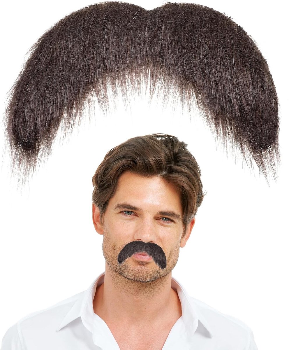 Realistische Zelfklevende Nephaar Snor voor Cosplay, Halloween en Feestjes - Bruin, 20 x 12 cm