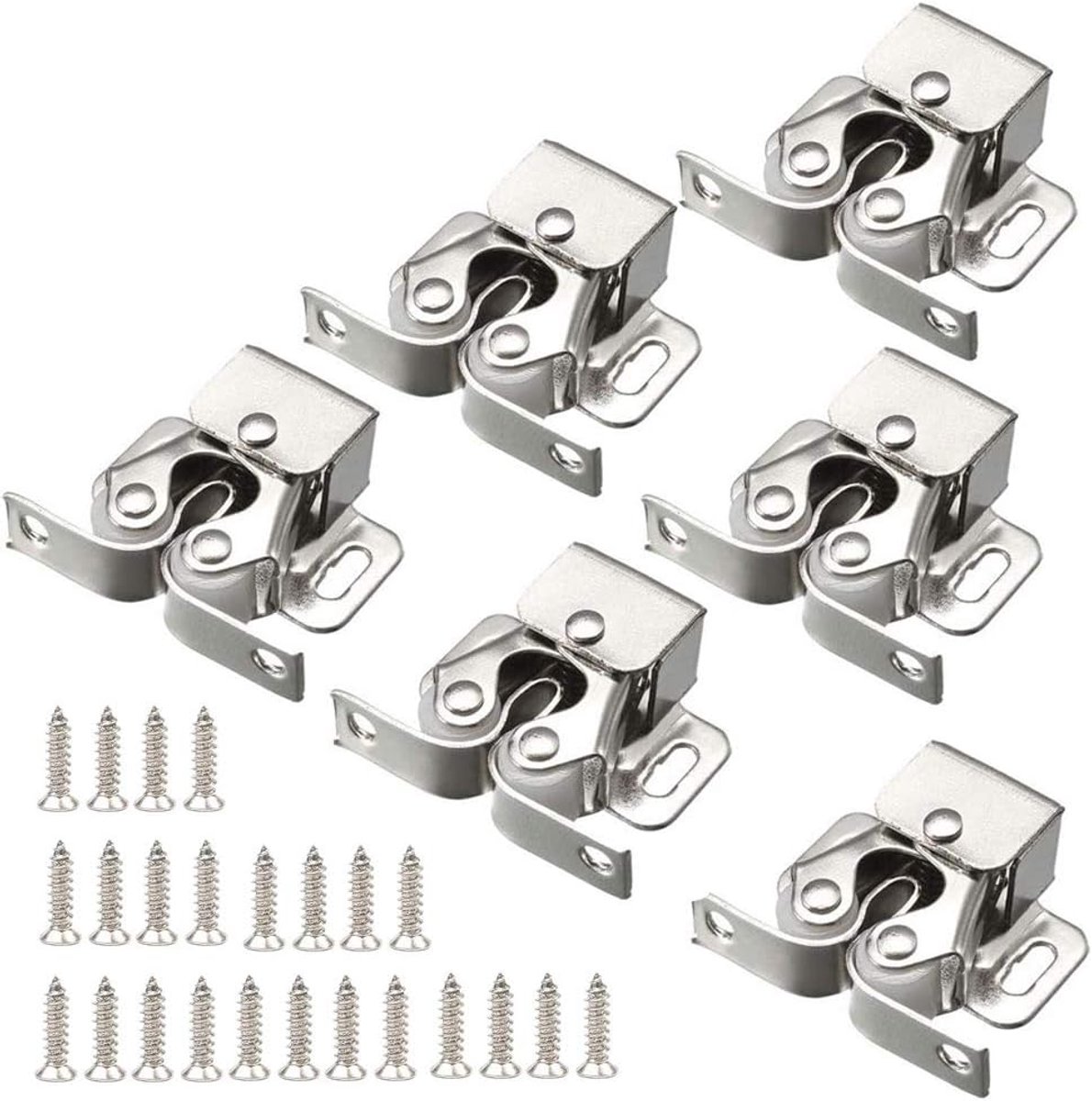 SnelShoppen - 12 Stuks Dubbele Roller Kast Deursluiter Hardware met Schroeven voor Thuis, Meubilair, Staal en Nylon, Geluidloos en Duurzaam, Zilver
