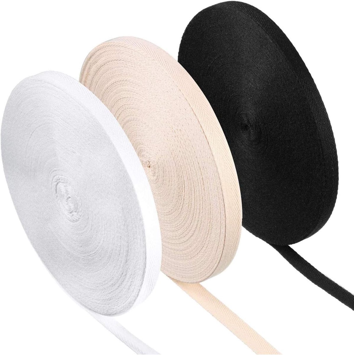 SnelShoppen - 3 Rollen Herringbone Katoenen Twill Tape Lint - Natuurlijk Webbing Bias Binding voor DIY Knutselwerk, 1cm Breed, 50m/55m Lengte, Beige,