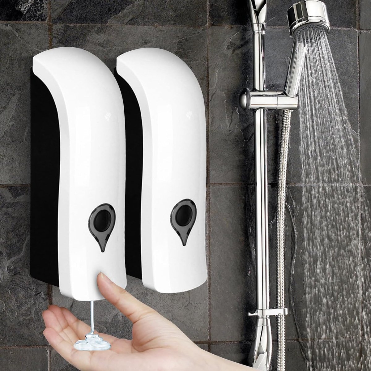 SnelShoppen - Wandbevestigde Zeepdispenser Set van 2, 300 ml, Zonder Boren of Schroeven, Voor Keuken, Badkamer, Hotel, Wit