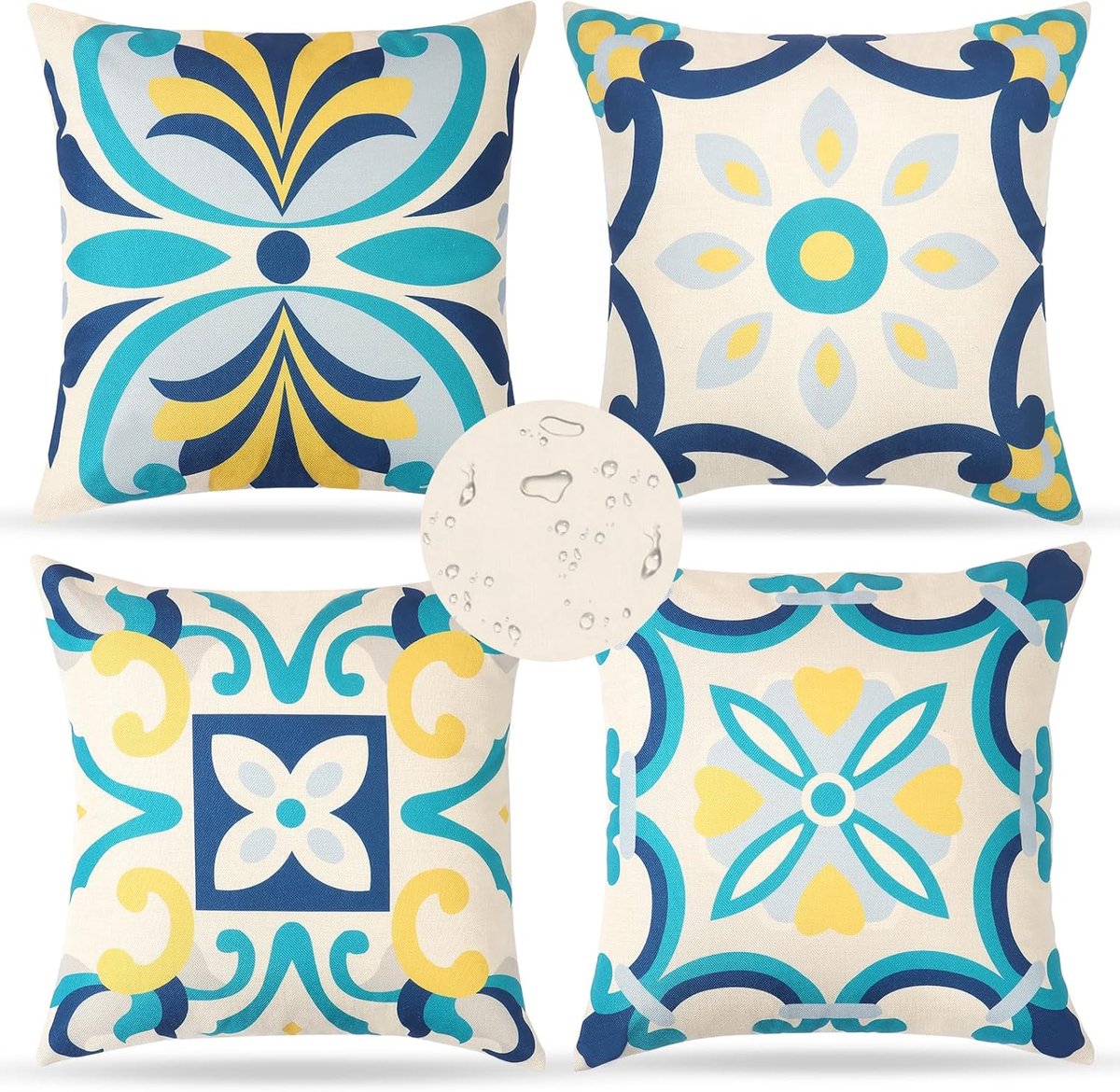 SnelShoppen - Waterdichte Kussenhoezen 45 x 45 cm Set van 4 Bloemmotief Boho Landhuis Tuin Zomer Decoratieve Kussenhoezen voor Buiten Terras Bank Balk