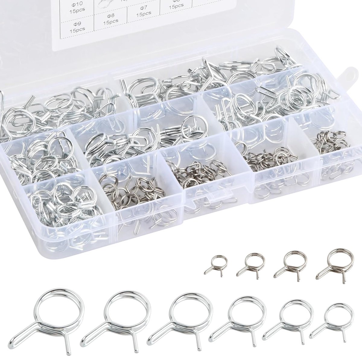 Hose Clamps, Set of 150 Pieces, 5-14 mm, Spring Belt Clamps, Spring Clamp, Double Thread, Spring Clamp, Petrol Hose - ShopVlot