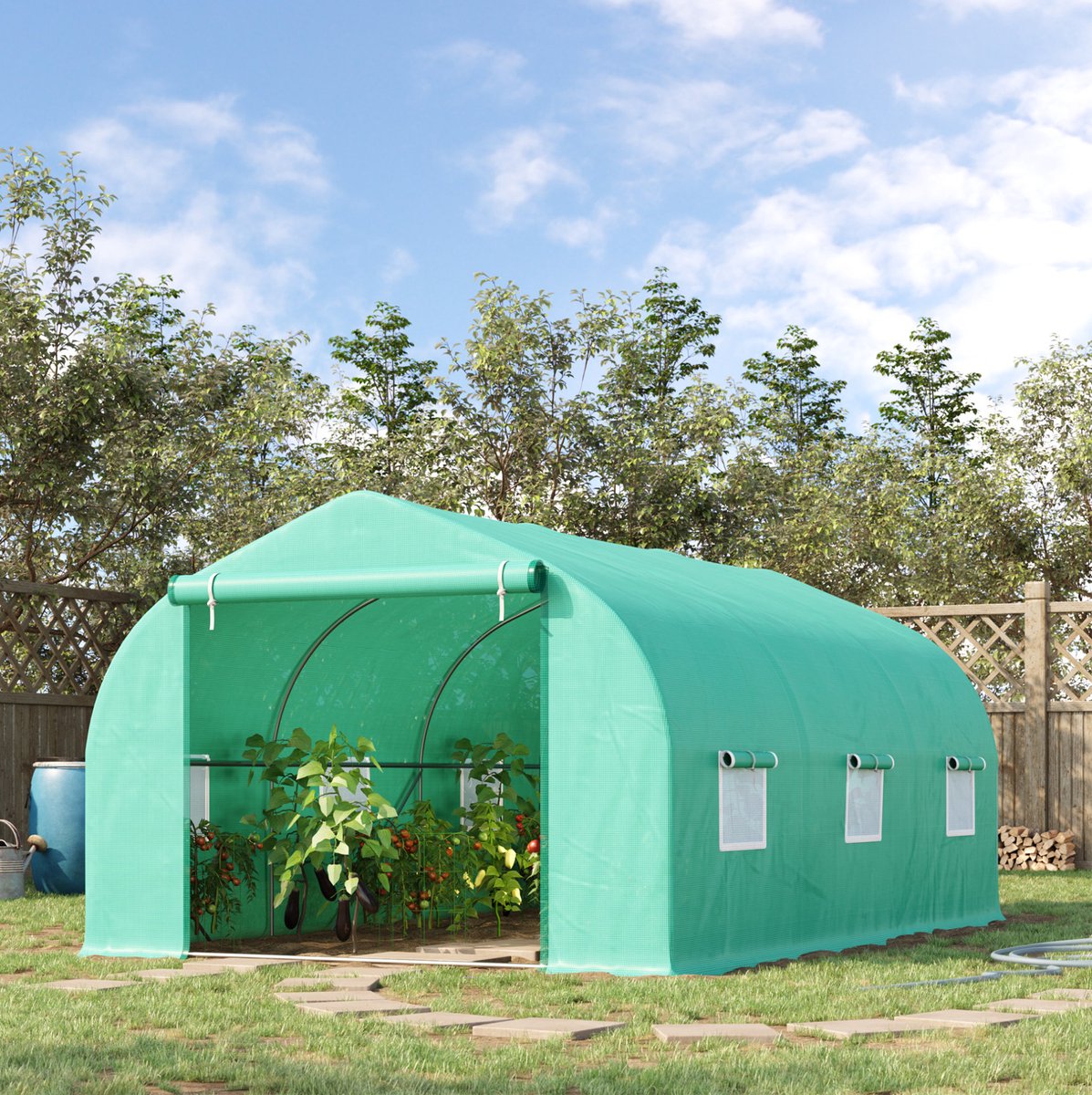 COVREO Tunnelkas 450x300x205 cm groen, polyetheen met rolramen