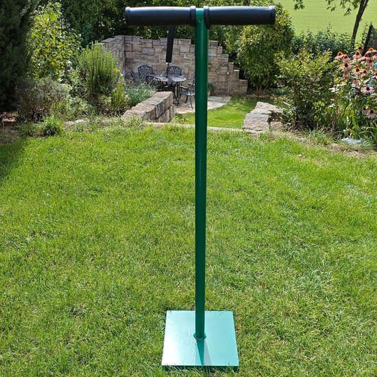 SnelShoppen - Handtamper 20 x 20 cm - Stevige Stalen Grondverdichter 9.3 kg - Groene Gravel Tamper met Ergonomisch T-Handvat (86 cm) voor Tuin, Vloere — afbeelding 4