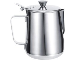 Melkopschuimbeker RVS - Koffiekan Latte Art - Thuis Koffie Maken - Met Deksel Druppelloos - 1000 ml - Zilver