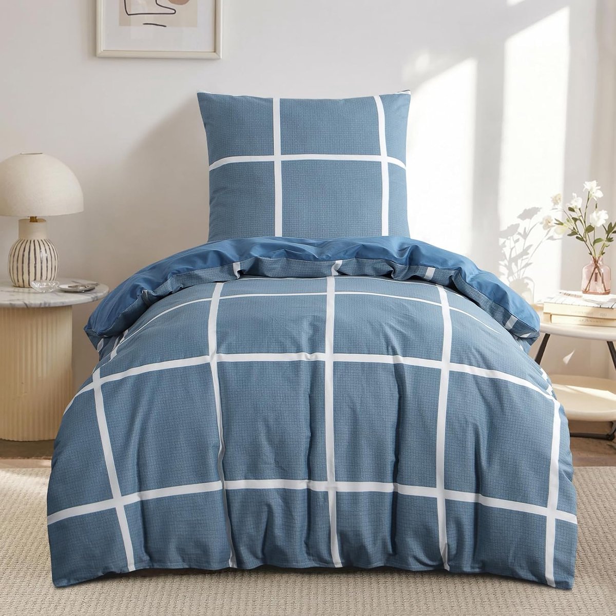 SnelShoppen - Katoenen Dekbedovertrek Set 155 x 220 cm, 2-Piece Denim Blauw, Bedlinnen met Rits, Ademende en Gezonde Slapen, Katoen, Ideaal voor Thuis