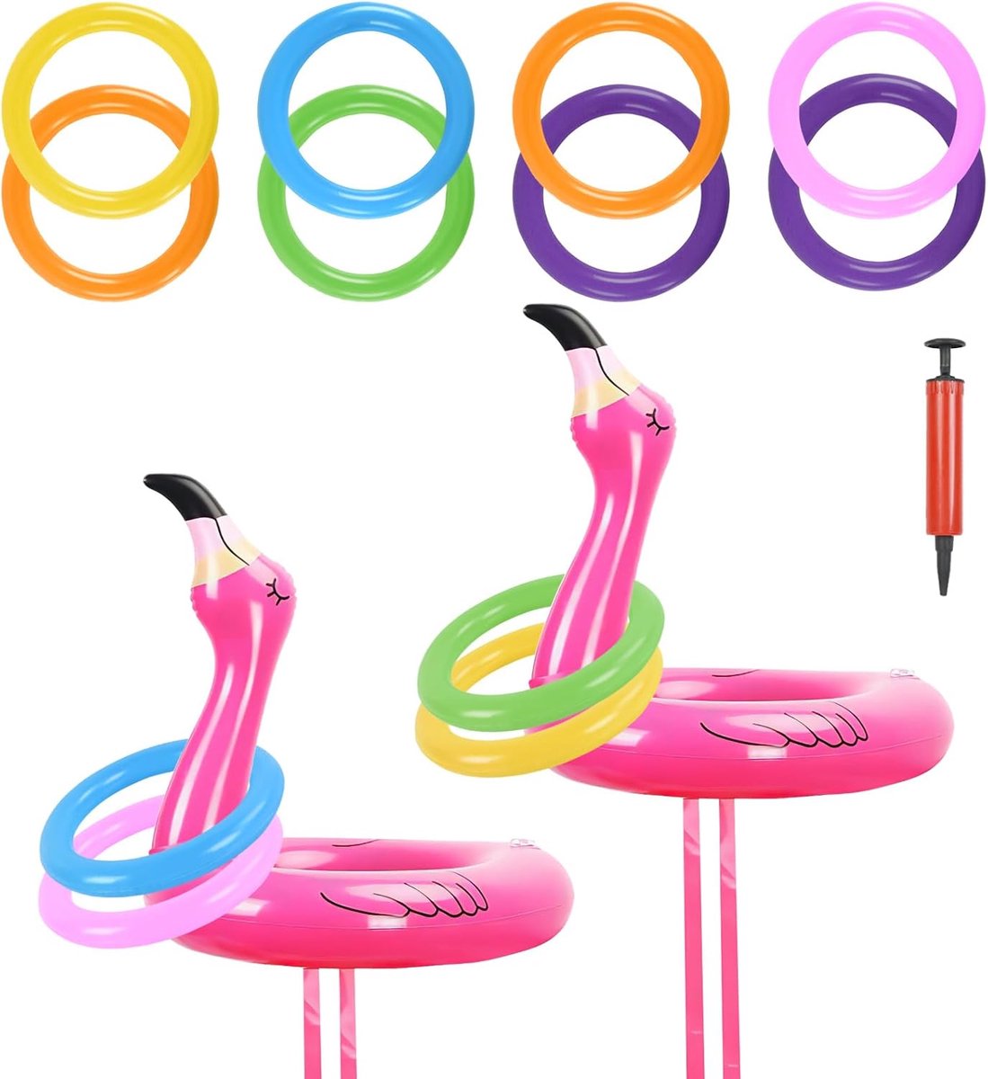 SnelShoppen - Opblaasbaar Flamingo Gooi Spel, Opblaasbaar Speelgoed voor het Zwembad, Pool Spel voor Kinderen, Zomer Hawaii, Strand, Feest, Buiten Bin