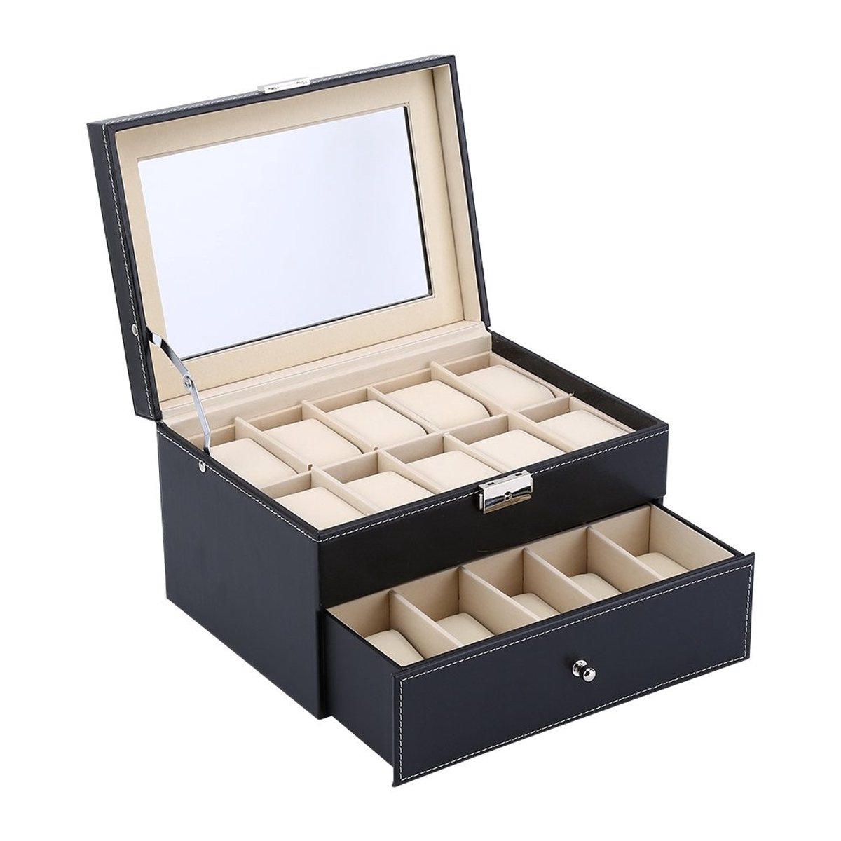 Omgoods- Sieradenopbergdoos Luxe - Horloge Opbergdoos - 20 Vakken - PU Lederen - Zacht Fluwelen Interieur - Stijlvol Ontwerp - Horlogeopbergdoos