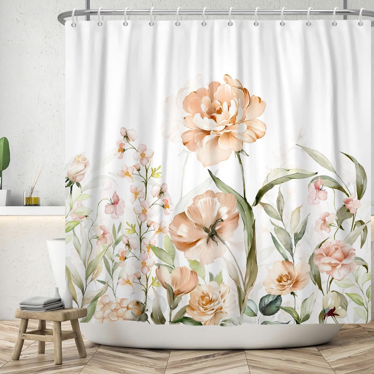 Omgoods - Waterdichte Douchegordijn met Handgeschilderde Bloemen