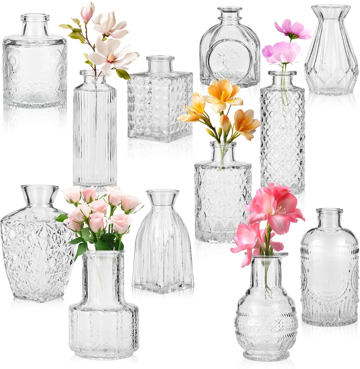 Omgoods - Set van 12 Kleine Glazen Vazen voor Tafeldecoratie