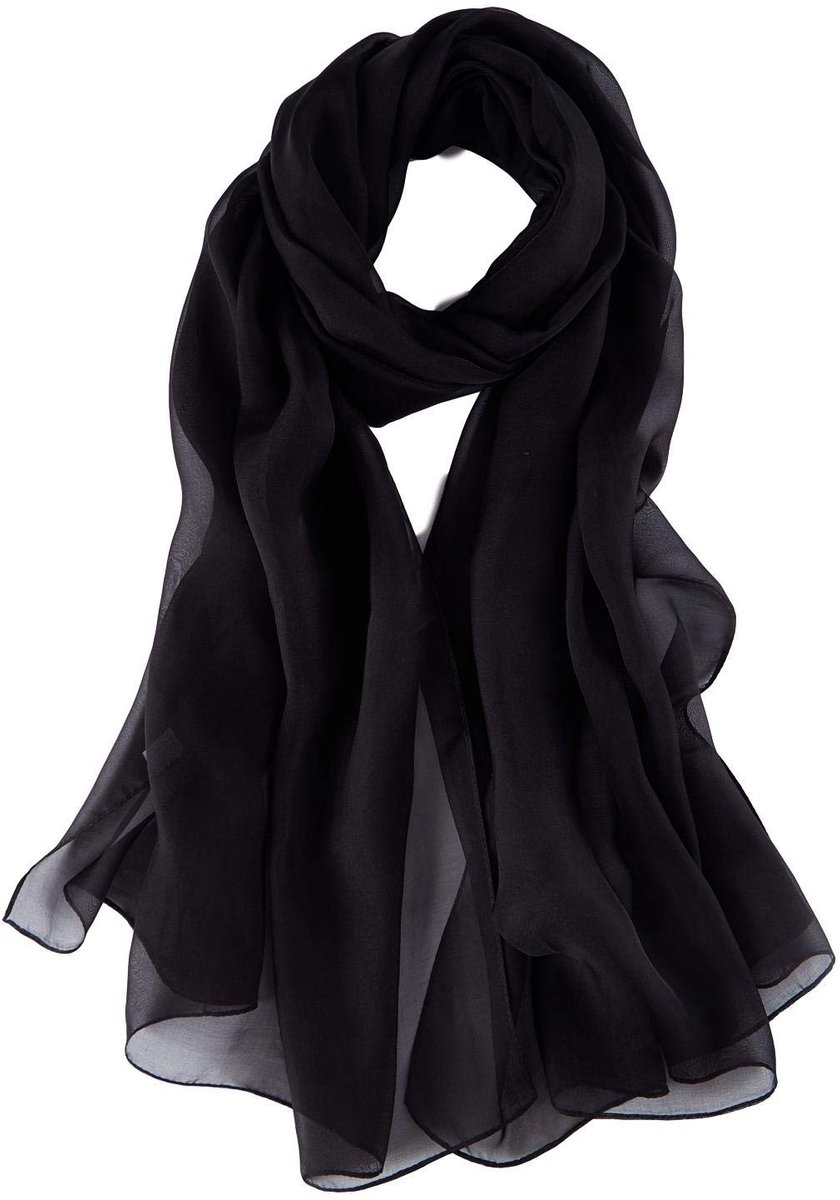 Omgoods - Lange Zijde Chiffon Sjaal in Effen Kleuren