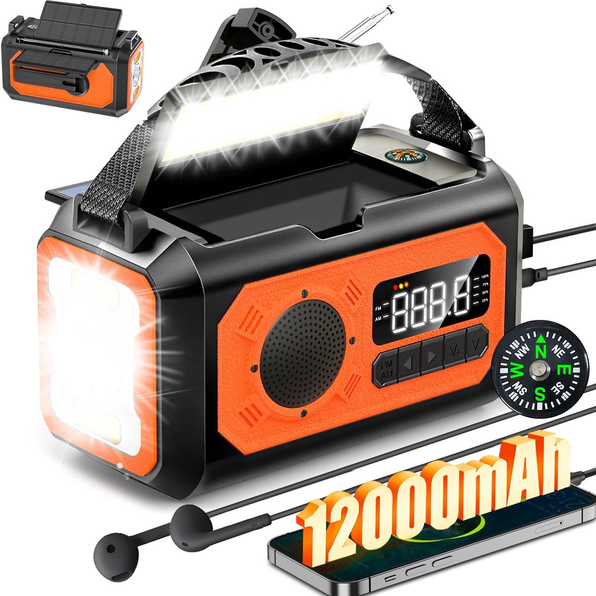 Omgoods - 12000mAh Noodradio met 2 Zonnepanelen - AM/FM Zonnecrank Radio voor Noodgevallen