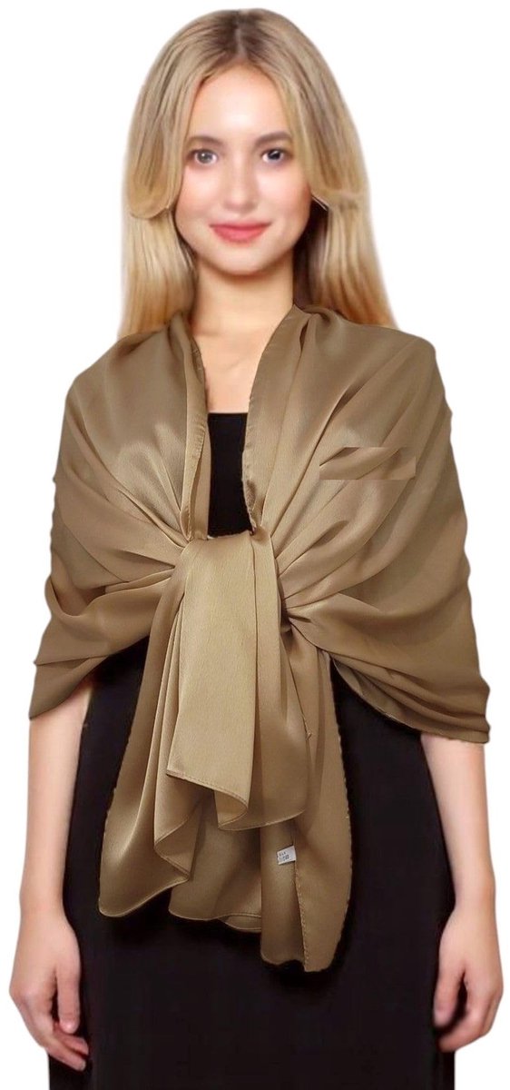 Omgoods - 100% Zijden Sjaal voor Avondkleding en Bruidsmeisjes, Gouden Bruin