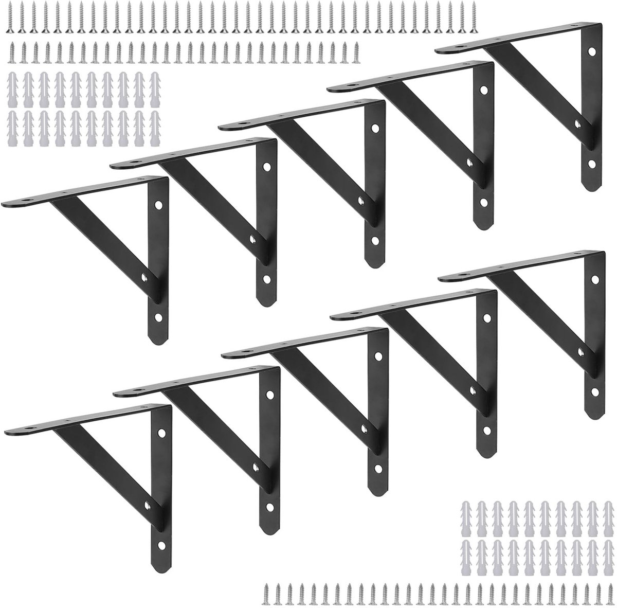 Omgoods - Set van 10 Zwarte Plankbeugels voor Wandmontage