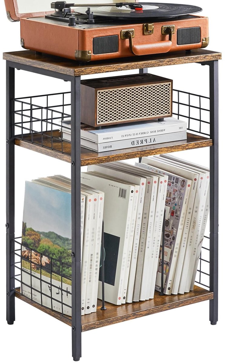 Omgoods - 3-Tier Side Table voor Vinyl en Opslag