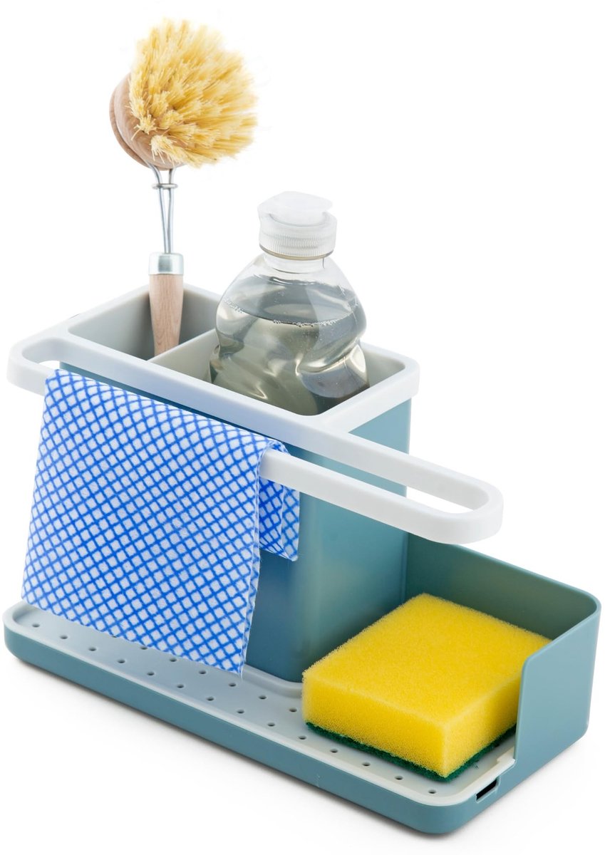 Omgoods - Afwas Organizer met Verwijderbare Drupbak in Teal en Wit