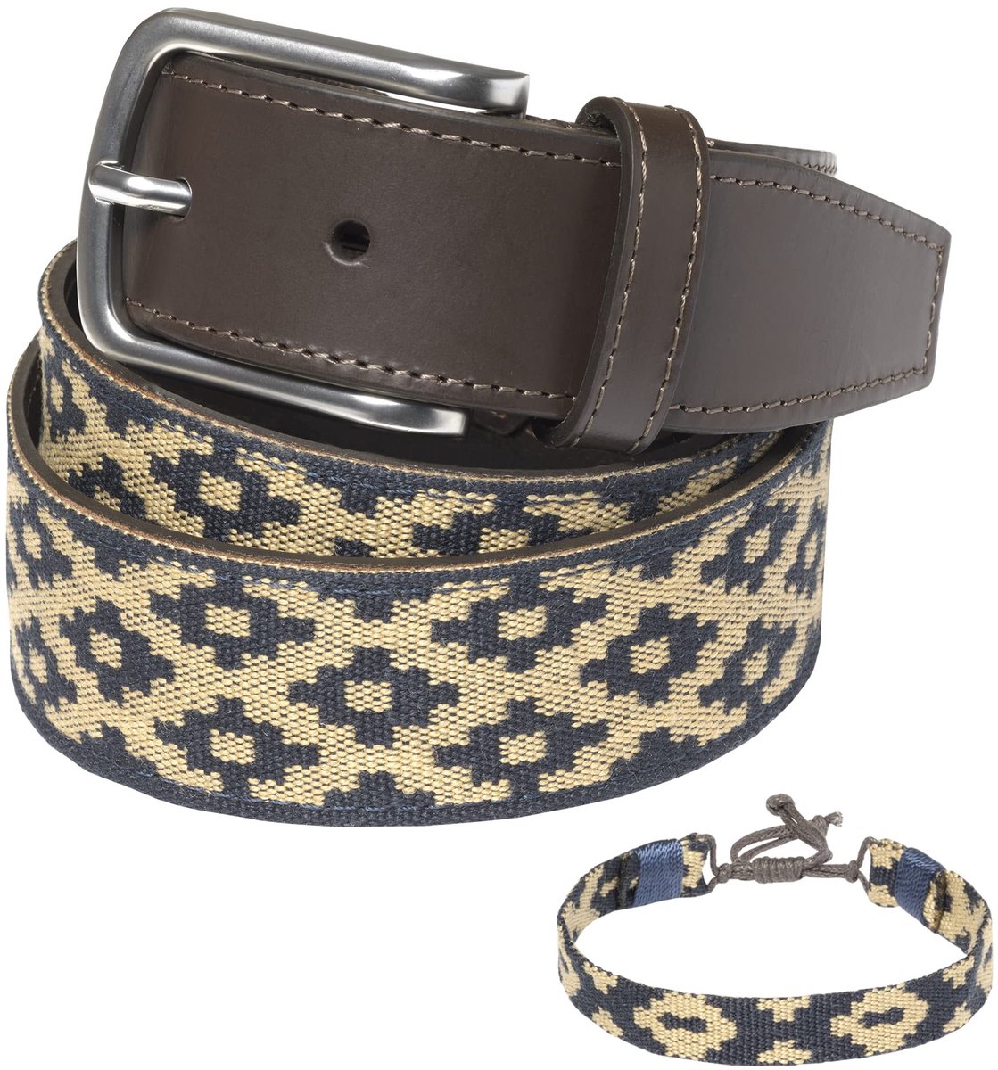 Omgoods - Beige-Blauwe Leren Ceintuur met Armband