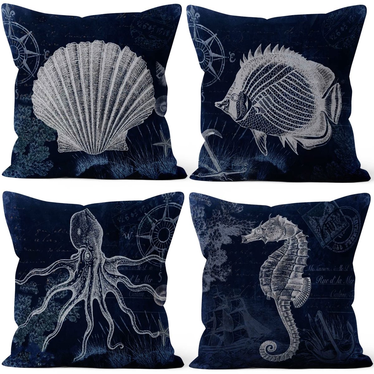 Omgoods - 61 x 61 cm Decoratieve Kussenhoes met Zee Thema