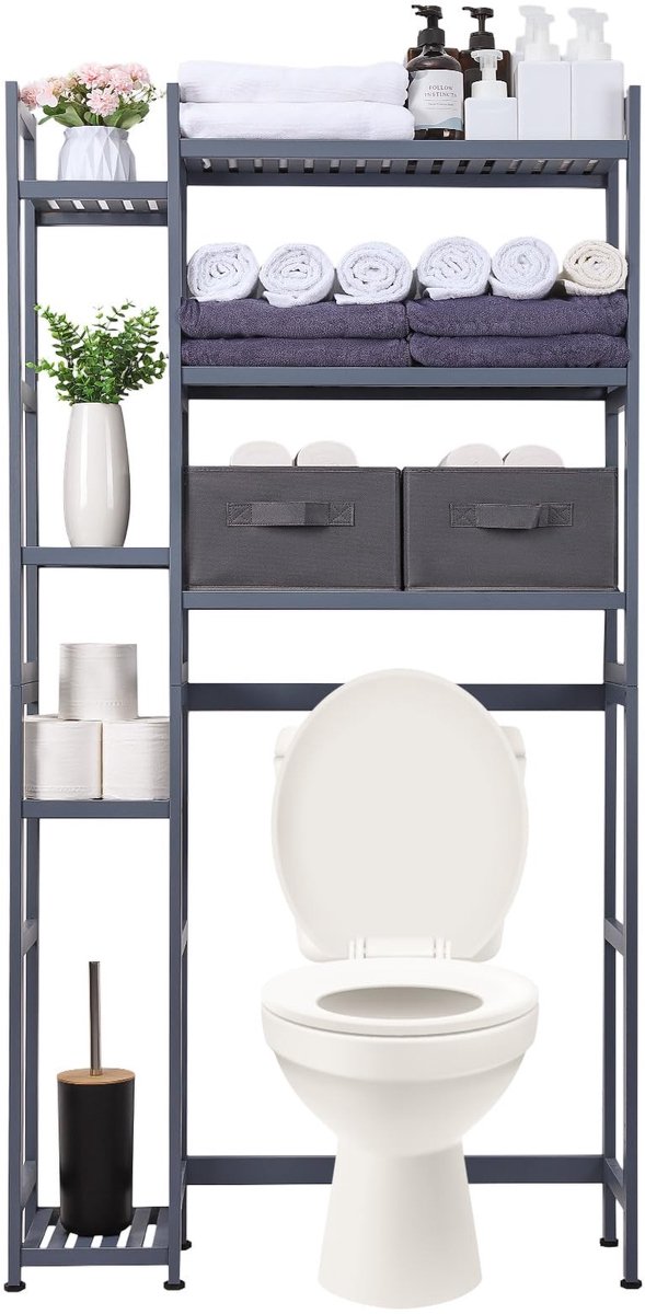 Omgoods - Toilet Rek met 2 Mandjes - Bamboe Toilet Rack met 3 Planken
