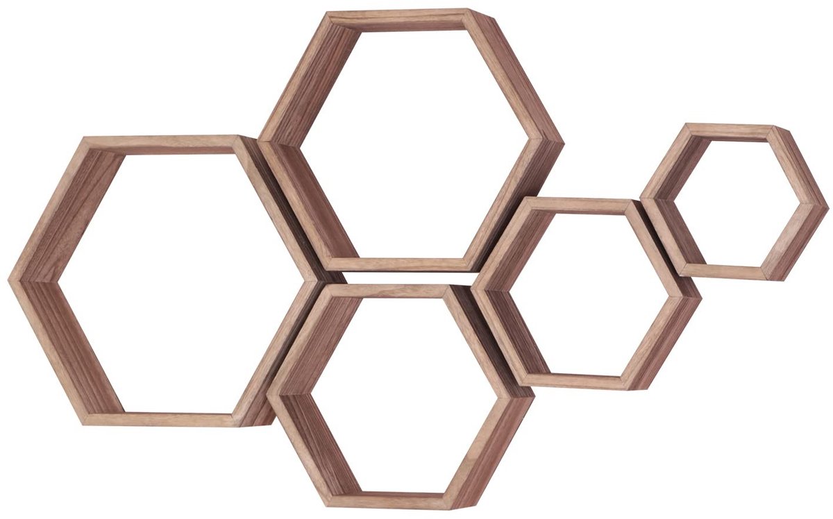 Omgoods - Set van 5 Hexagonale Wandplanken van Hout