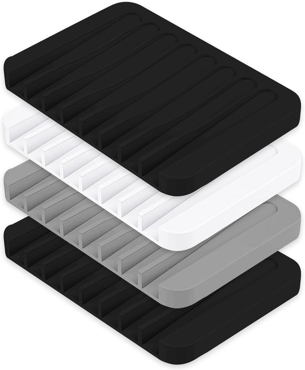 SnelShoppen - Soap Dish 4 Stuks 11.5 x 8 cm - Reishouder voor Zeep - Silicone Zeepbakje met Afvoer - Antislip Zeepdispenser - Douche en Wastafel Gebru