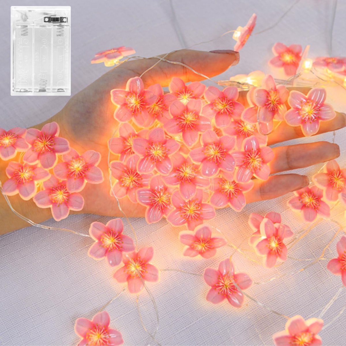 SnelShoppen - 20 LED Sfeerlampen met Kersenbloesem, 2 Meter, Binnen Batterij met Timer, Fairy Lights, Bloemen, Slinger voor Lente Decoratie, Kersenblo