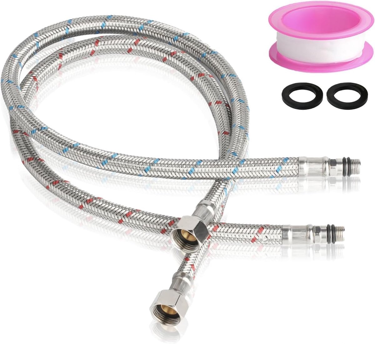 2 flexible stainless steel hoses 60 cm 3/8" for mixer tap - Gevlochten aansluitslang met G3/8 x M10 aansluiting. - ShopVlot