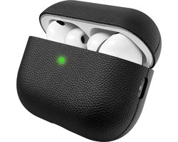 KeyBudz Artisan Lederen Hoesje – Geschikt voor AirPods Pro 3 – Gemaakt van Italiaans leder en polycarbonaat – Werkt met draadloze opladen - Zwart