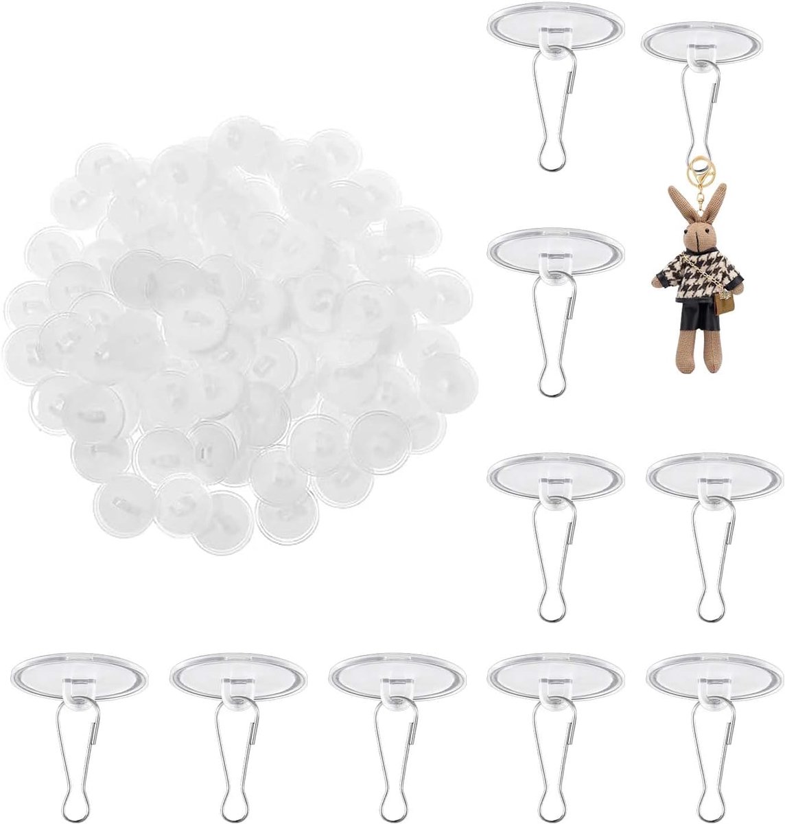 SnelShoppen - 30-Pack Zelfklevende PVC Haakjes met Metalen Lussen, 2cm Diameter, Transparante Plafond- & Wandhaakjes - Eenvoudig te installeren, zonde